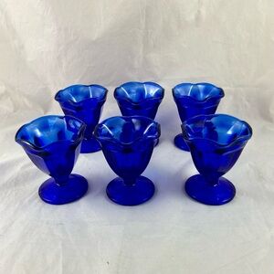 Vintage Anchor Hocking Set of 6 Cobalt Blue Dessert Cups 4” Tall .5 Cup Capacity